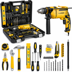 IBELL VORMIR TD13-120 650W Professional Tool Kit with Impact Drill– 13mm Chuck, Copper Armature, 2800 RPM, 145-Piece Yellow DIY, Home Repair & Maintenance Hand Tools & Accessories Set