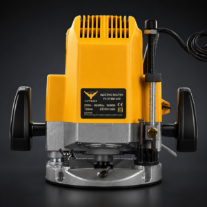 HYCO LABEL FLYMAX FX-RT MAKO 1600W Electric Router, 12mm Wood Trimmer with 23000rpm, Yellow Palm Router Power Tool, Woodworking Tool Set with Aluminum Guide Fence