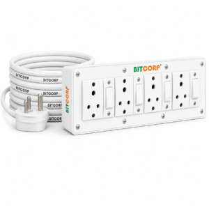 BITCORP 6A Extension Board 4 Socket 4 Switch, 1500W, 3M 0.75mm ISI Certified Wire
