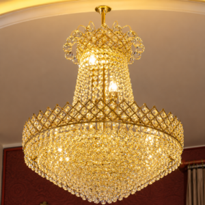 Glass Crystal Chandelier for Living Room | Gold Finish Glass Jhoomar | LED Compatible Ceiling Light | Big Size Jhumar for Hall Bedroom (40 x 40 x 77 CM)