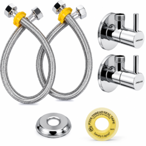 Jagger Turbo Angle Valve & Connection Pipe with Wall Flange & Teflon Tape for Geyser, Wash Basin, Bathroom, Toilet