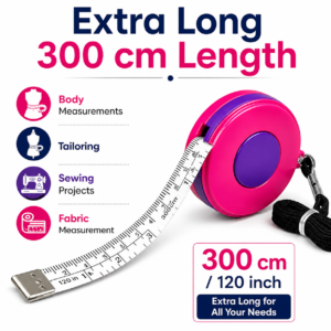 enith Retractable Body Measuring Tape, Multicolor, 300 cm Length, Lock Pin Button Feature, Polyester Material for Body Measurement, Tailoring, Sewing Accessories (Retractable 300 cm Tape Multicolor)