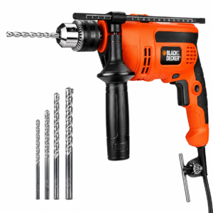 BLACK+DECKER KR554RE-IN 550W, 13mm CORDED Variable Speed Reversible IMPACT HAMMER DRILL with Lock-On Button & 4 Drill Bits, 2m Cable Length, Ideal For Home & DIY Use for Masonry, Steel & Wood, ORANGE