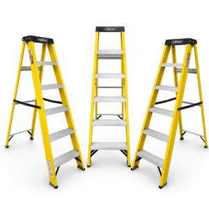 LADDERMAN 5 Step Trade FRP Self Supported Folding Type Electrical Shock Proof Fiber Glass Safety with Light Weight Ladder, Yellow