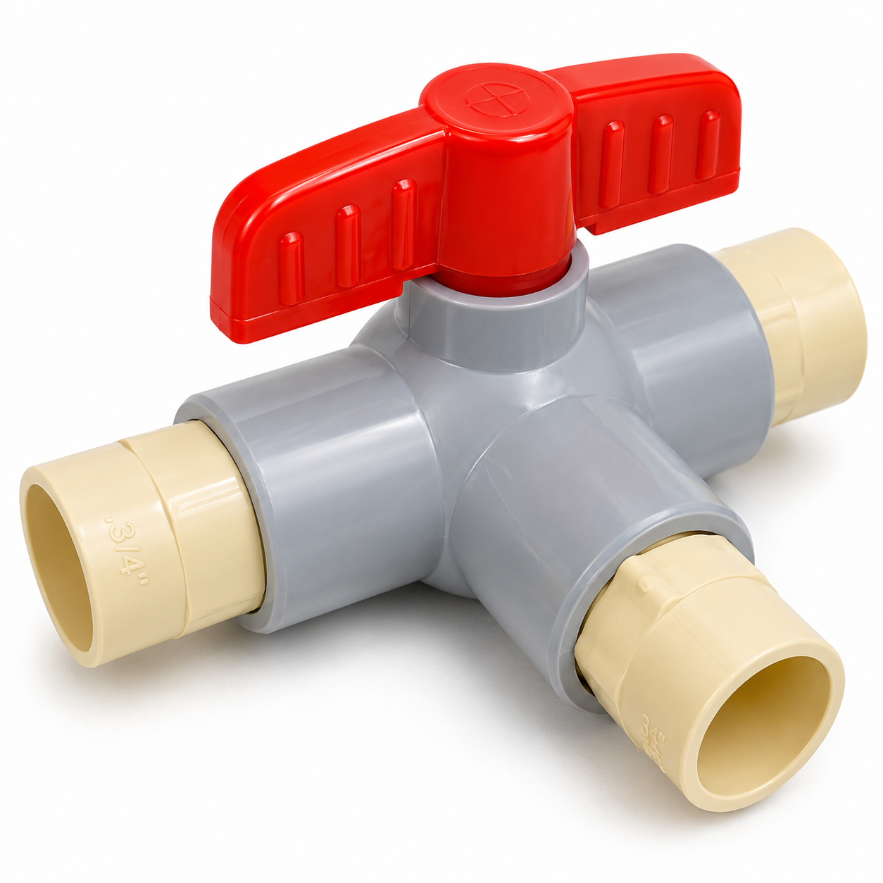 ESEKSAFAR 3/4" PVC T-Way Ball valve with 3pc - 3/4inch CPVC Pipe jointer use for 3/4"inch cpvc pipe that outer diameter size (approximately 22.20mm- 22.30mm)