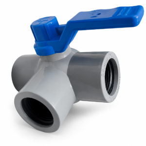 Kamal Agrotech PVC Three-Way Ball Valve, Heavy-Duty Handle, Threaded Connections (1/2 Inch)