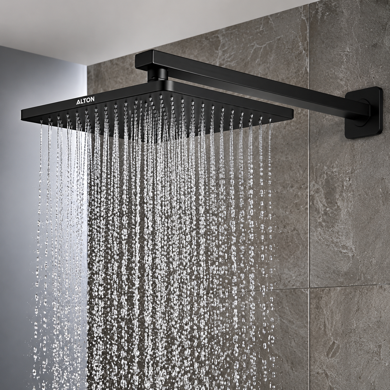 ALTON SHR20810 SS-304 Grade, 6x6 Square Over Head Shower With 18-INCH Arm and Wall Flange (Matte Black)