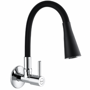 HOUZA Brass Kitchen Sink Tap Faucet with Pull Down Sprayer | Kitchen Tap with 360 Degree Flexible Silicon Swivel Spout | Water Saving Aerated Dual Flow Kitchen Faucet for Sink (Chrome Finish, Black)