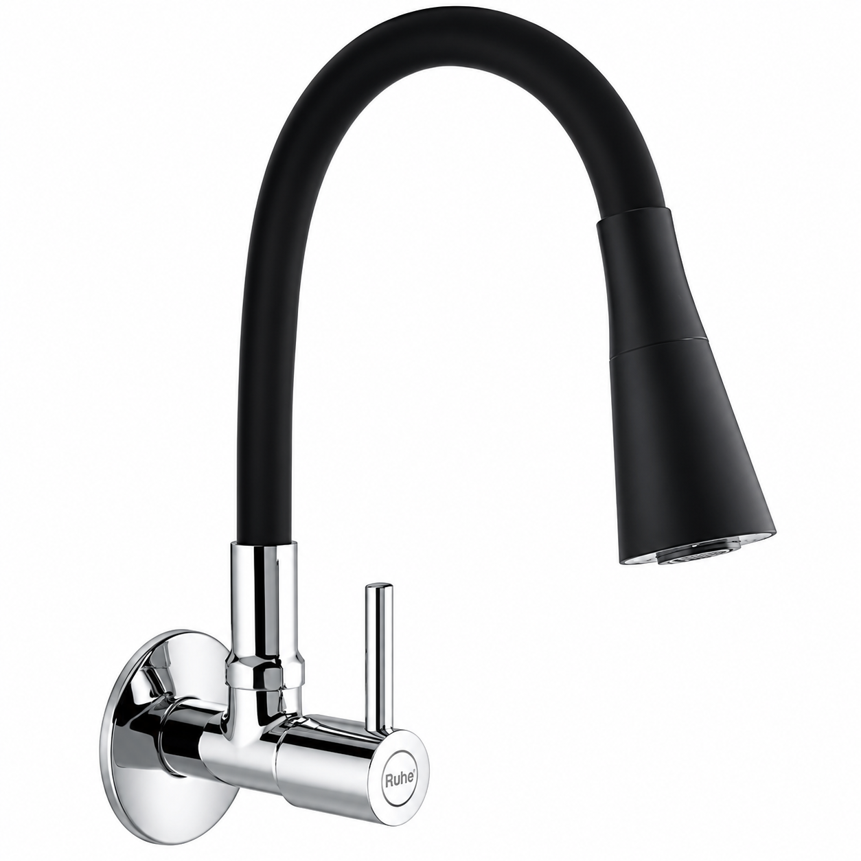 HOUZA Brass Kitchen Sink Tap Faucet with Pull Down Sprayer | Kitchen Tap with 360 Degree Flexible Silicon Swivel Spout | Water Saving Aerated Dual Flow Kitchen Faucet for Sink (Chrome Finish, Black)