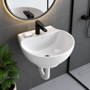 Plantex Ceramic Wash Basin/Basin for Bathroom/Washbasin with 10 Years Glaze Warranty by Plantex/Bathroom Sink for Hotel, Living Room (Glossy White/Rosy - 12 x 12.5 x 5 Inch)