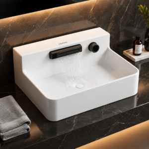 Plantex Wash Basin for Bathroom with 10 Years Glaze Warranty/Ceramic Tabletop WashbasinWall mount Basin with Dual Waterflow Modes/Hot and Cold Adjustable Knob(White, 24 x 18.5 x 10 Inch)