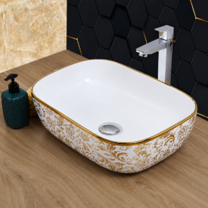 HISRE Table Top Wash Basin For Bathroom | Over Counter Top Wash Basin For Living Room | Washbasin Countertop | Tabletop Ceramic Bathroom Kitchen Sink (18 x 14 x 5.5 Inch) (SKTHI2315)