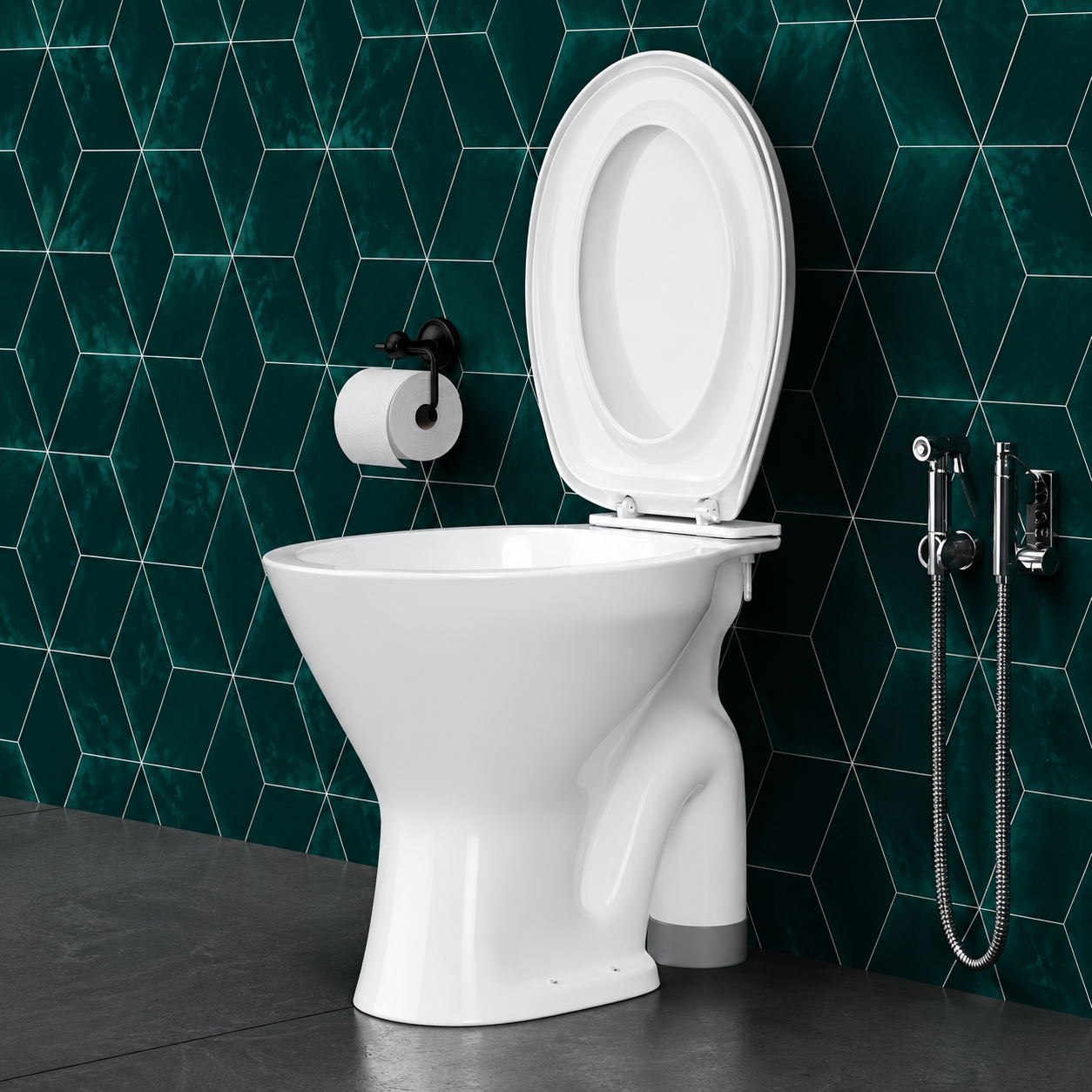 HARDSTONE Premium Floor Mount Water Closet | 54 x 37.5 x 40.5 cm | Ceramic Western Toilet with Slim Soft-Close Seat | Easy Clean Glossy Finish | Modern Floor Mounted Commode | White