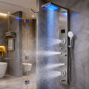 B Backline Shower Panel 7 in 1 With 5 Function Handshower | Multifunction Shower System With LED Rainfall Shower, Hot & Cold Water Adjustable, Massage Spray & Water Spout